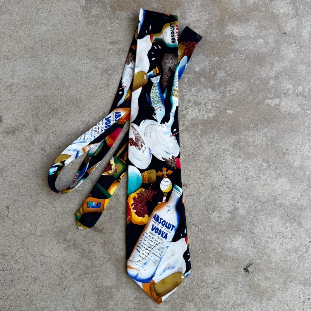 NICOLE MILLER Men’s 100% SILK TIE Absolut Vodka CAVIAR Vintage 1990s